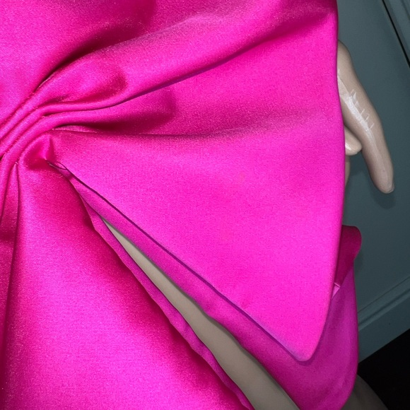 AREA NYC Hot Pink Bow Crystal Silky Mini Dress - Picture 9 of 13